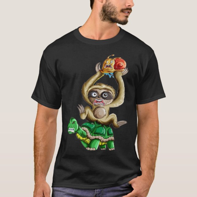 Slow Chill Turtle Sloth Snail Piggyback T-Shirt (Front)