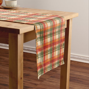 Slow Cooker Weather Vintage Autumn Plaid Long Table Runner