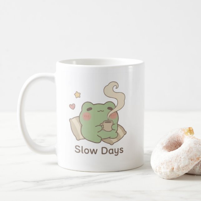 Slow Days Frog Mug | Cute Cosy Coffee Cup (With Donut)