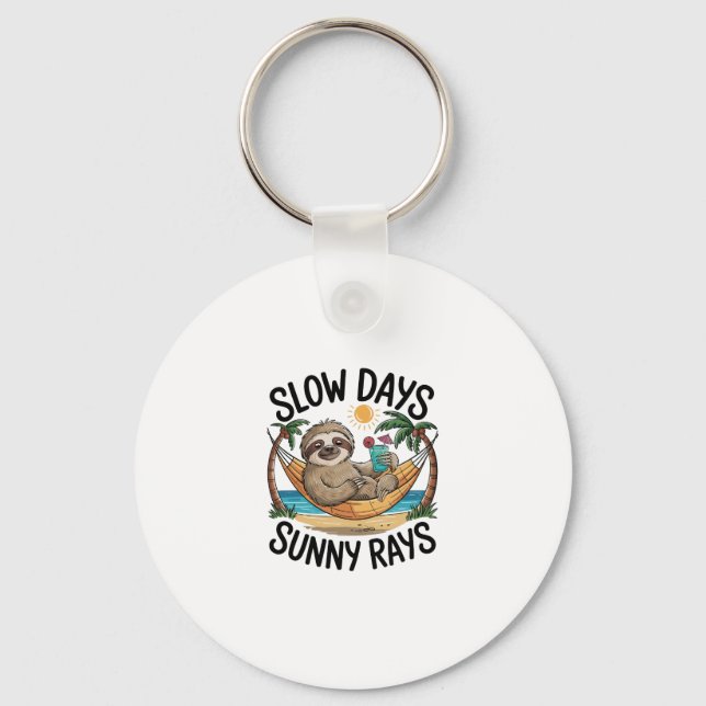 Slow Days Sunny Vibes Sloth Hammock Trop Key Ring (Front)