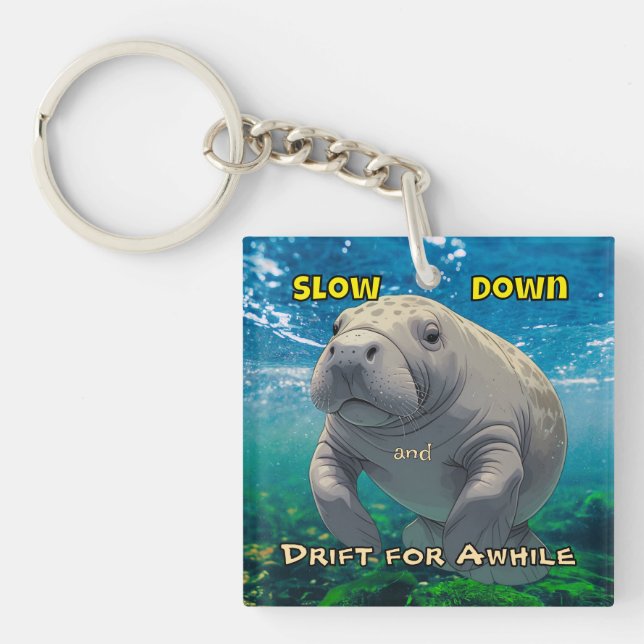Slow Down and Drift for Manatee Inspired Shirt Key Ring (Front)