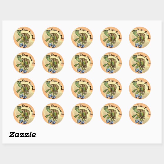 Slow Down, Turtle Fast Cute Running Terrapin Classic Round Sticker (Sheet)