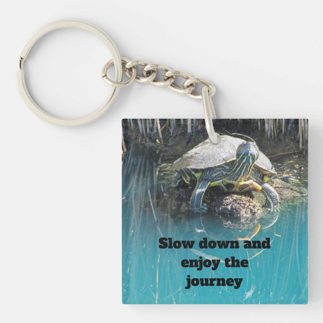 Slow Down Turtle Photo Enjoy Journey Animal Key Ring (Front)