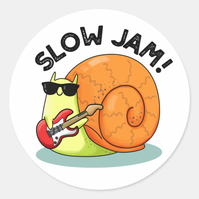 Slow Jam Funny Music Snail Pun  Classic Round Sticker (Front)