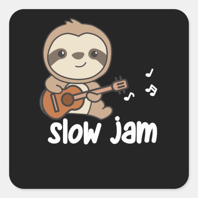 Slow Jam Sloth Makes Music With Guitar Square Sticker (Front)