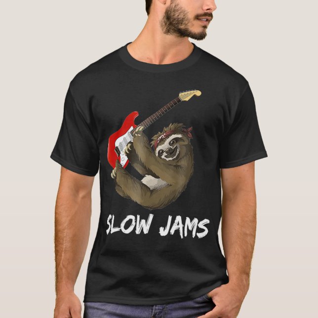 Slow Jams Sloth Playing Guitar T-Shirt (Front)
