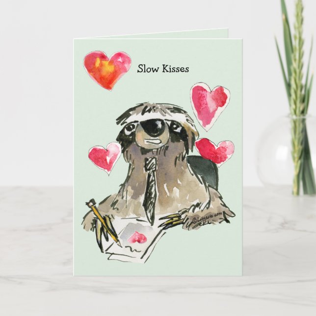 Slow Kisses Love Cartoon Sloth Card (Front)