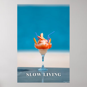 Slow Living: Turquoise Sea & Summer Cocktail Art Poster