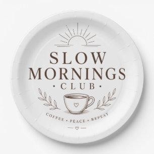 Slow Mornings Club Cosy Aesthetic Coffee Design Paper Plate