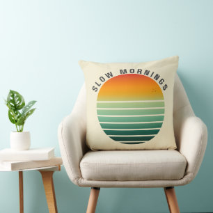 Slow Mornings - Retro Sunset Throw Pillow