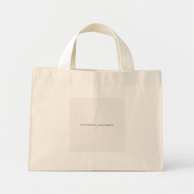 slow Mornings, Steady Growth, minimalist Quote Mini Tote Bag (Front)