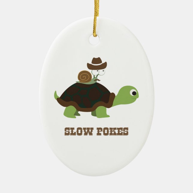 Slow Pokes - cowboy snail and turtle Ceramic Tree Decoration (Front)