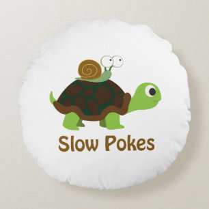 Slow Pokes Cute Turtle and Snail Round Cushion