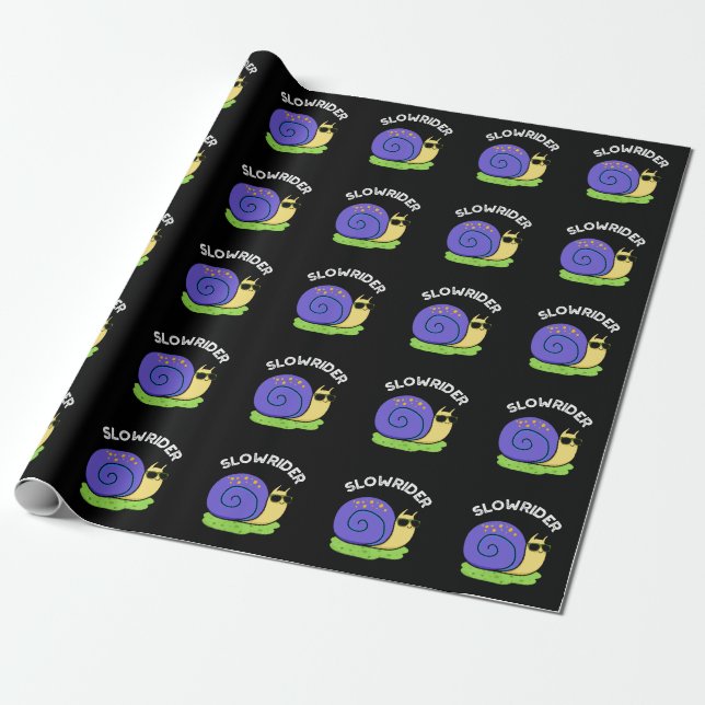 Slow Rider Funny Low Rider Snail Pun Dark BG Wrapping Paper (Unrolled)
