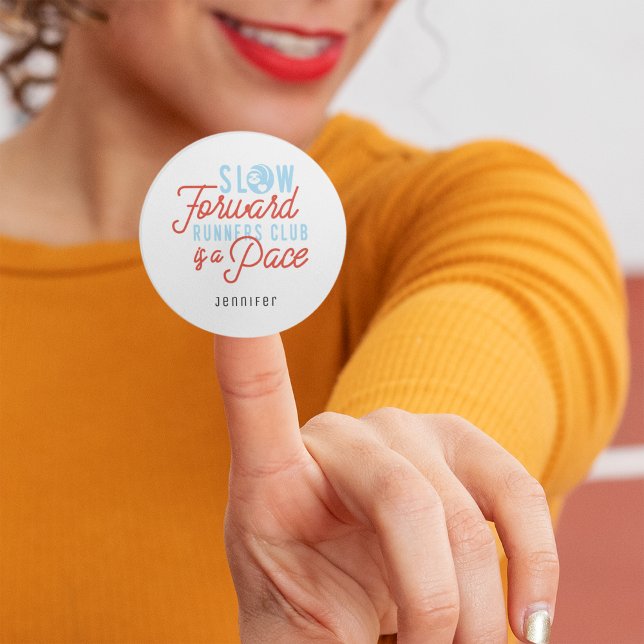 Slow Runners Club Funny Quote Blue Orange Text  Classic Round Sticker (Creator Uploaded)