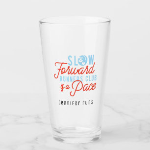 Slow Runners Club Funny Quote Blue Orange Text Glass