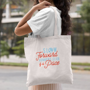 Slow Runners Club Funny Quote Blue Orange Text Tote Bag