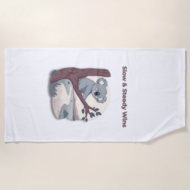 **"Slow & Steady Wins – Motivational Cute Koala "* Beach Towel (Front)