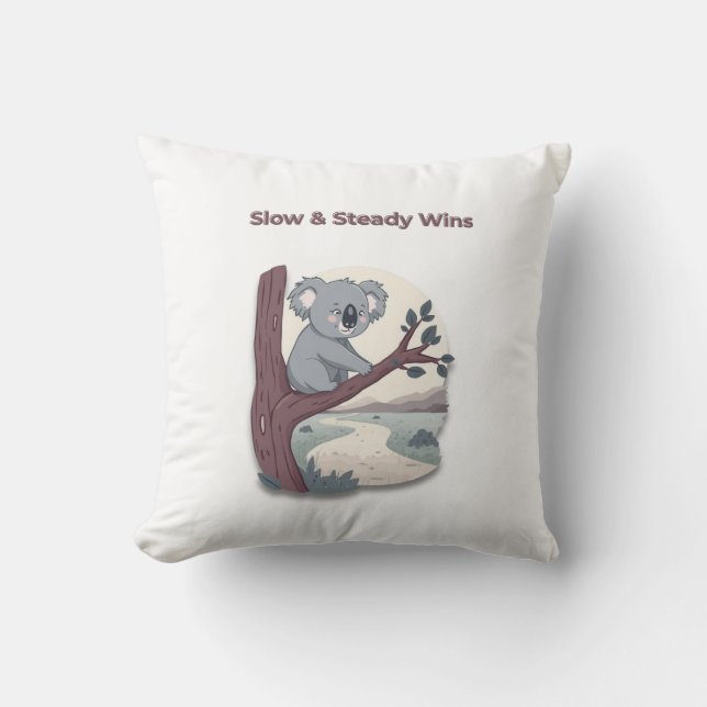 **"Slow & Steady Wins – Motivational Cute Koala "* Cushion (Front)