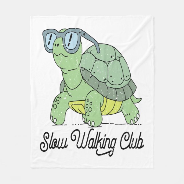 Slow Walking Club Cute Funny Turtle Fleece Blanket (Front)