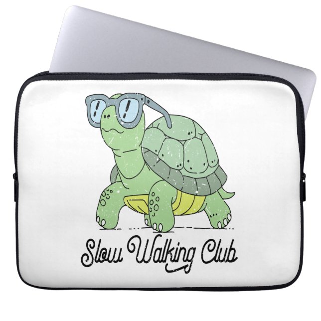 Slow Walking Club Cute Funny Turtle Laptop Sleeve (Front)