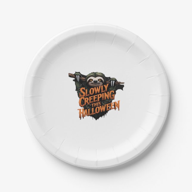 Slowly Creeping This Halloween - Creepy Sloth Clas Paper Plate (Front)