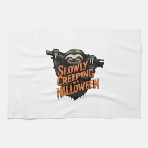 Slowly Creeping This Halloween - Creepy Sloth Clas Tea Towel