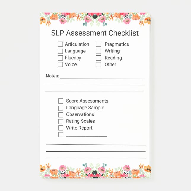 SLP Assessment Checklist- Post It pad Post-it Notes (Front)