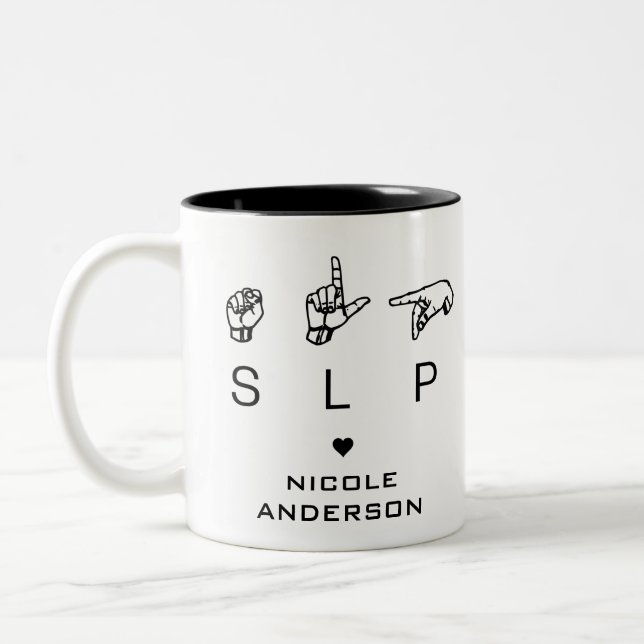SLP Speech Language Pathologist ASL Personalised Two-Tone Coffee Mug (Left)