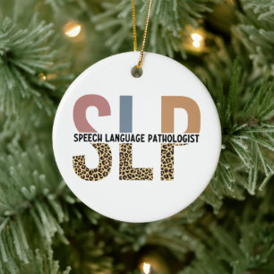 SLP Speech Pathologist Leopard Print Typography Ceramic Tree Decoration