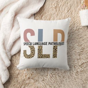 SLP Speech Pathologist Leopard Print Typography Cushion
