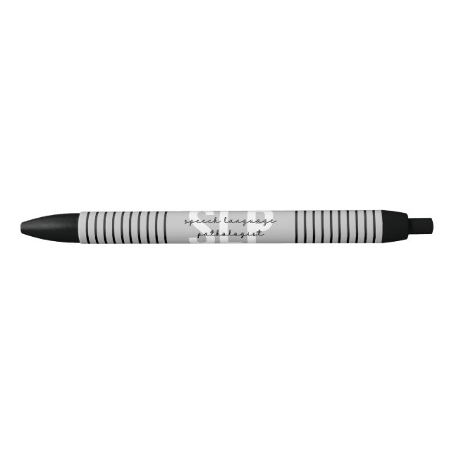 SLP Speech Pathologist Speech Therapist Stripes Black Ink Pen (Front)