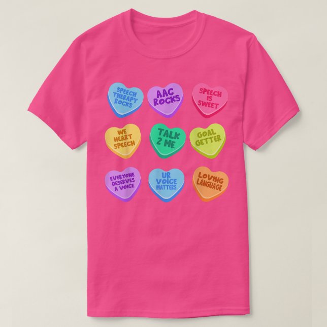 SLP Valentine's Day Pastel Candy Heart SLPA Speech T-Shirt (Design Front)