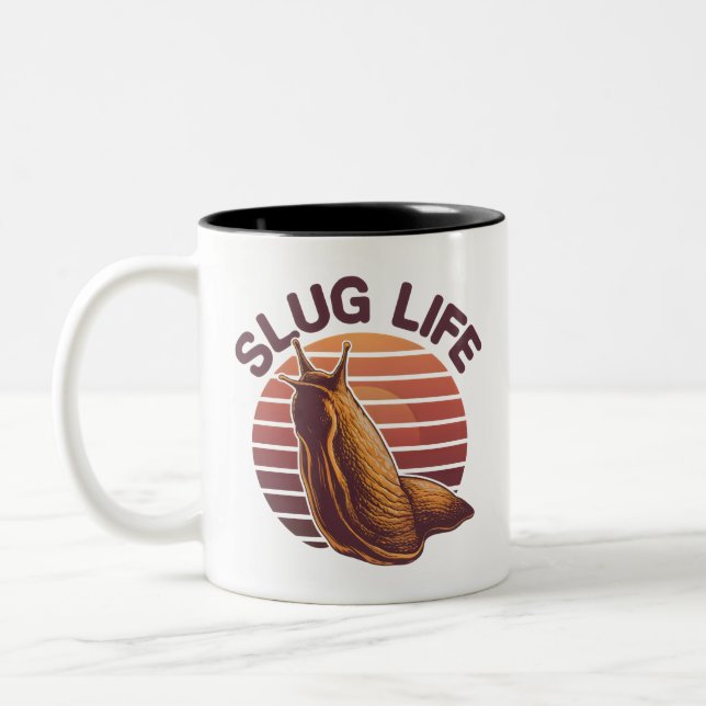 Slug Life Funny Pun Vintage Gift For Slug Lover Two-Tone Coffee Mug (Left)