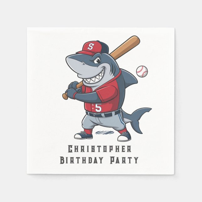Slugger Shark Birthday Bash Napkin (Front)