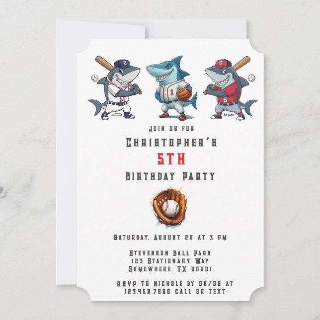 Slugger Shark Birthday Bash Photo Invitation (Front)