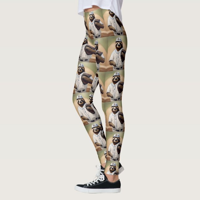 "Slugger Sloth: Slow and Steady at the Plate" Leggings (Left)