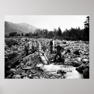 SLUICING for GOLD c. 1890 Poster