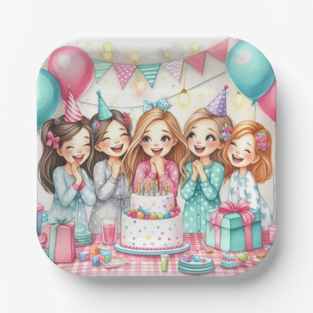 Slumber Birthday Pajama Party Paper Plate (Front)