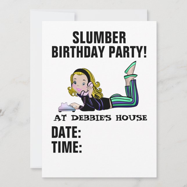 SLUMBER BIRTHDAY RETRO GIRL INVITATIONS (Front)