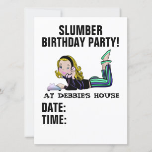 SLUMBER BIRTHDAY RETRO GIRL INVITATIONS