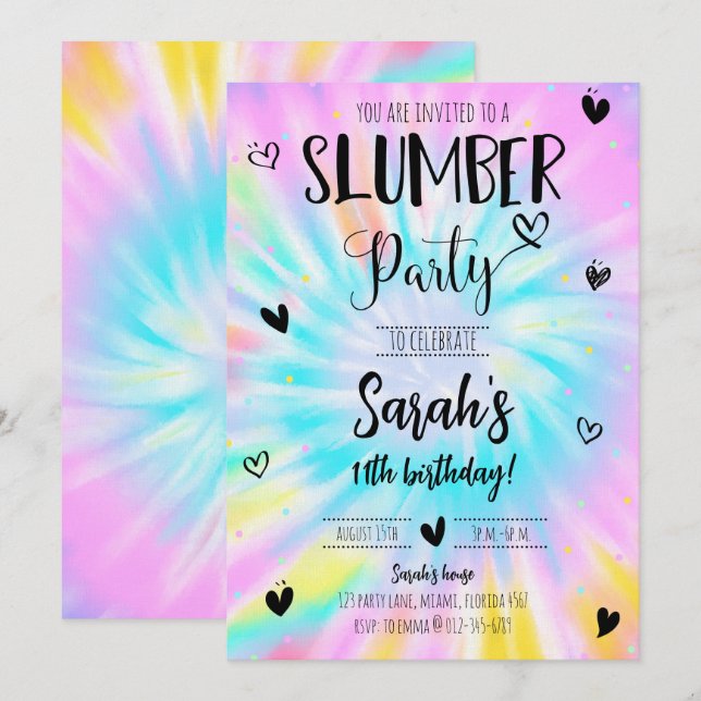 Slumber Girl Tie Dye Birthday Party Invitation (Front/Back)