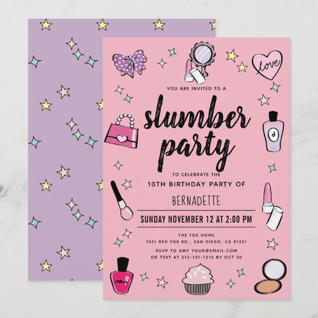 Slumber Makeup Spa Party Pink Girl Birthday Invitation (Front/Back)