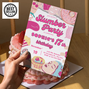 Slumber party 17th birthday invitation girls