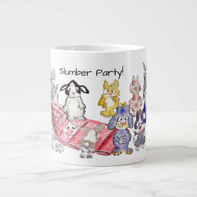Slumber Party 21 Cartoon Rabbits Large Coffee Mug (Front)