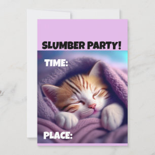 SLUMBER PARTY BIRTHDAY CUTE CAT INVITATIONS