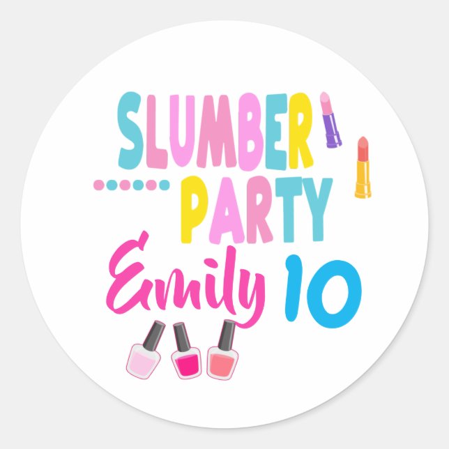 Slumber Party Birthday Girl Custom Sleepover  Classic Round Sticker (Front)