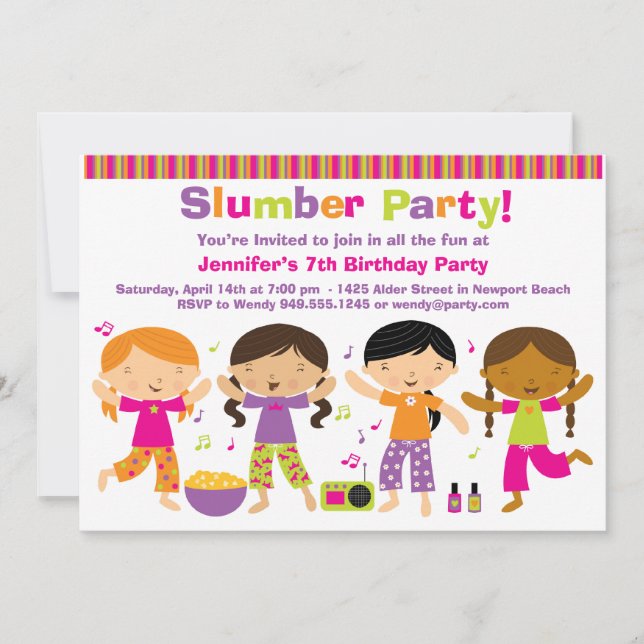 Slumber Party Birthday Invitation (Front)