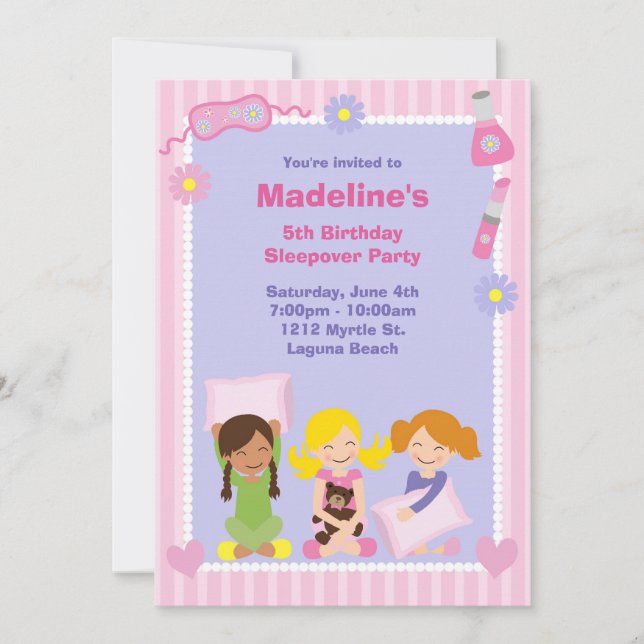 Slumber Party Birthday Invitation (Front)