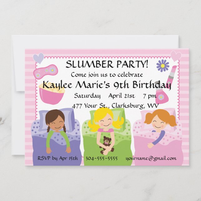 Slumber Party Birthday Invitation (Front)